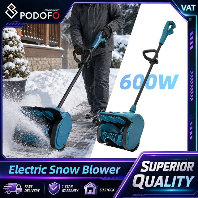 Podofo kabellose elektrische Schneefräse 600W in Blau, batteriebetriebener Schneeräumer für Terrassen, Gehwege und Einfahrten - Bild 1