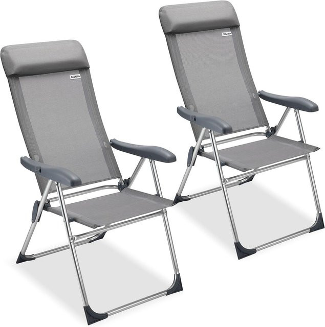 Casaria Gartenstuhl 2er-Set Grau aus Aluminium mit Textil und verstellbarer Kopfstütze - Bild 1