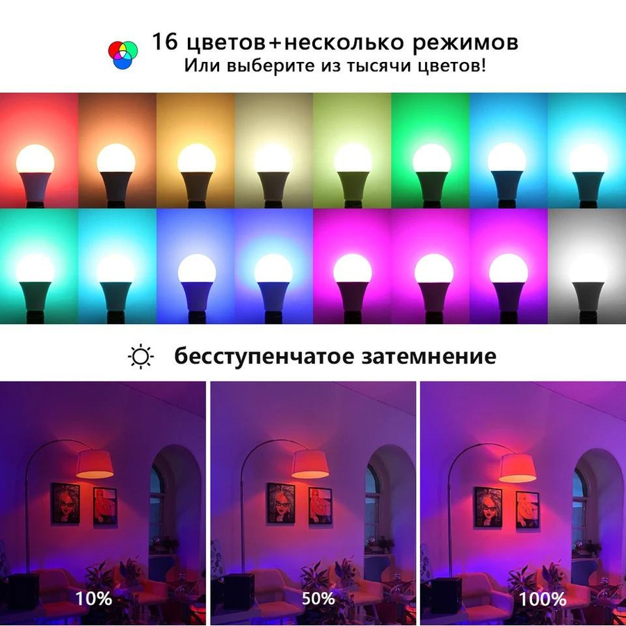 YJMP RGB LED Glühbirne E27 mit Fernbedienung, 9W dimmbare Mehrfarbige Glühbirne in Multicolour für Schlafzimmer und Party - Bild 3