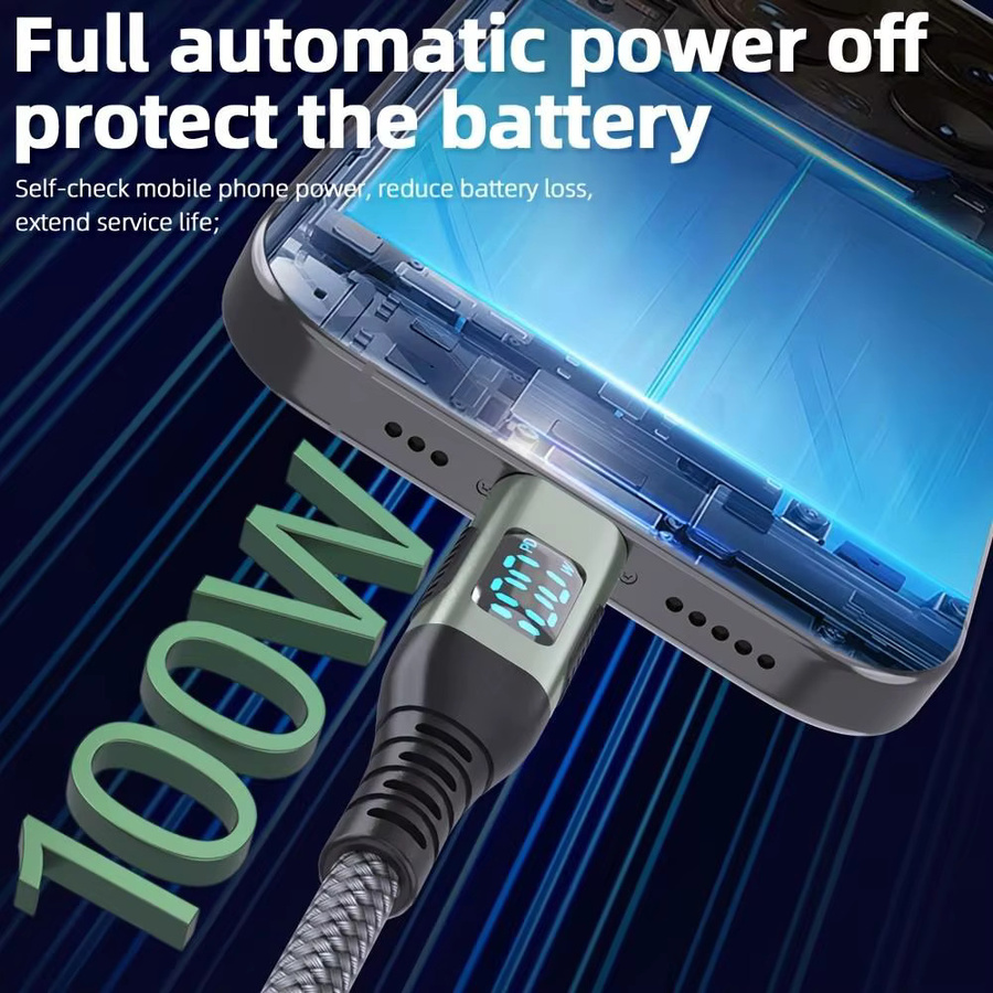 LAIHONEN USB-C zu USB-C Kabel mit LED-Anzeige, 100W PD Schnellladung und 480Mbps Datenübertragung, Nylon-Ummantelung, Schwarz - Bild 5