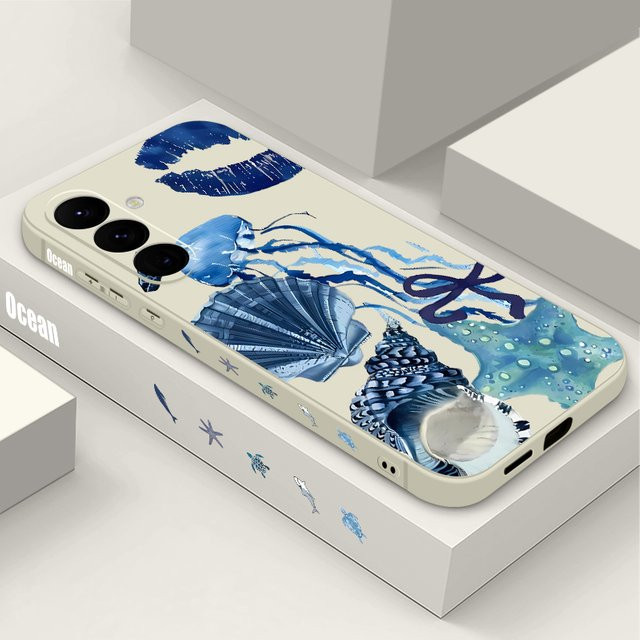 Samsung Handyhülle Soft Cover mit Quallen Conch Print in Grau für Galaxy S25 FE S24 S23 Ultra S22 S23 Plus A56 A17 A16 A36 A55 A54 A15 5G - Bild 1