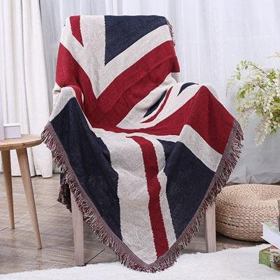 Luxus Sofadecke von JMG Household Supplies mit UK und USA Flaggen Design, gestrickter Überwurf aus Baumwolle und Polyester mit Quasten, Multicolour, B: 130 cm, T: 180 cm - Bild 1
