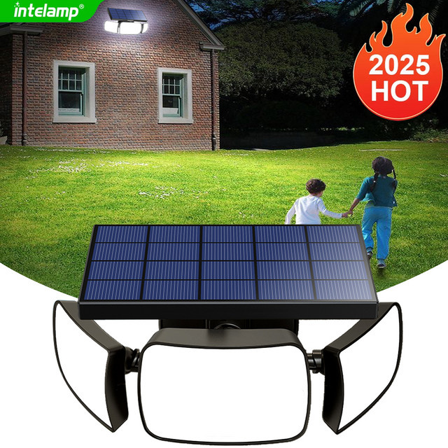 intelamp Solarleuchte für den Außenbereich mit 6000 mAh, Schwarz, Wandleuchte mit Bewegungssensor und 3 Modi für Garten, Hof und Garage - Bild 1