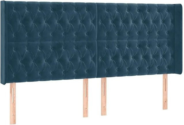vidaXL Kopfteil mit Ohren aus Samt in Dunkelblau, B/T/H: 203 x 16 x 118/128 cm - Bild 1