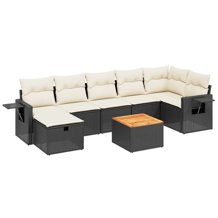 vidaXL 8-tlg. Garten-Sofagarnitur in L-Form mit Kissen und Polsterung, Schwarz und Weiß, Poly Rattan und pulverbeschichtetem Stahl - Bild 2