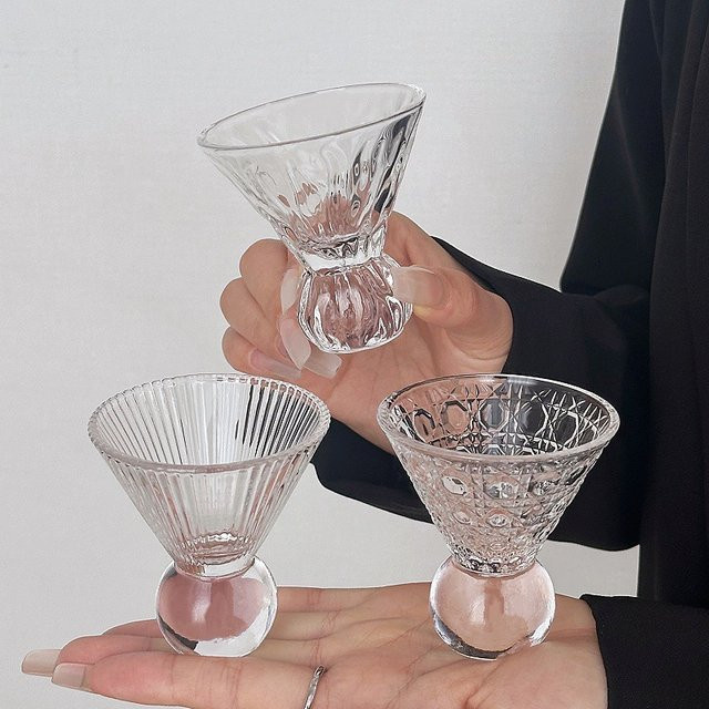 Edelstein Muster Glas Tasse mit hohem Stiel in Transparent für Eis Kaffee Saft und Wasser im Nordic Style - Bild 1