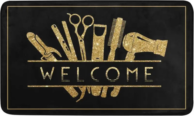 Rutschfeste Barber Shop Eingang Fußmatte in Schwarz, waschbare Vintage Willkommensmatte für Zuhause, Küche, Badezimmer oder Balkon, B/T: 60 x 40 cm - Bild 1
