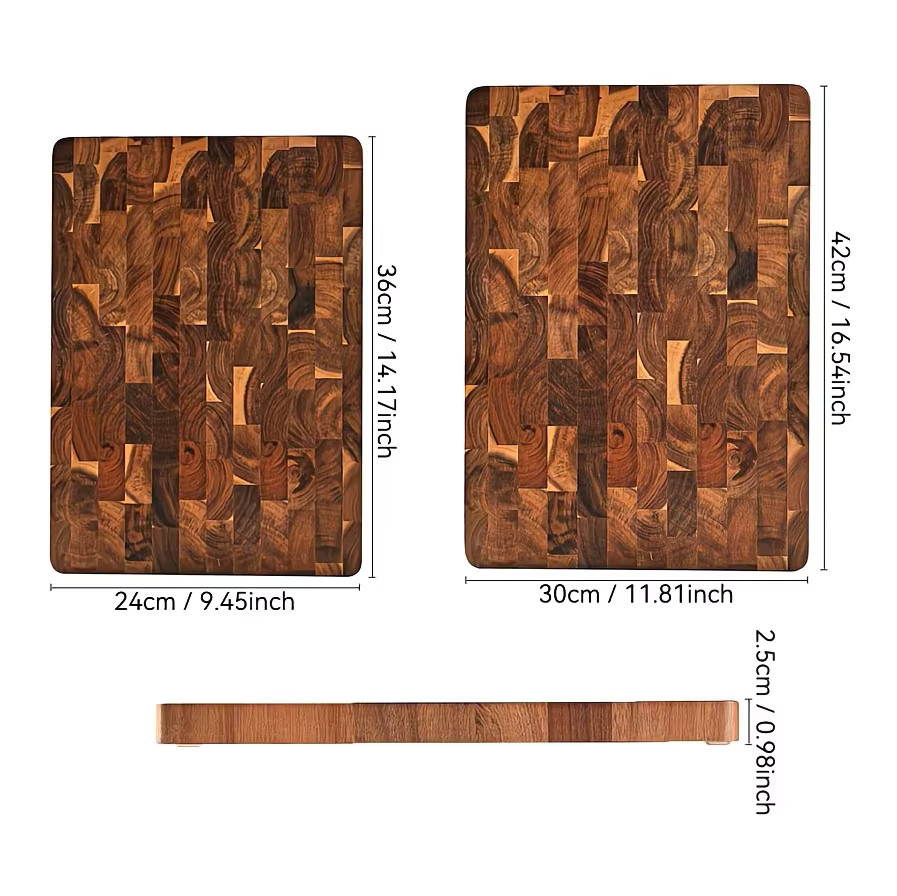 Dofiki End Grain Holzschneidebrett aus Holz, rechteckiges Butcher Block Schneidebrett in Braun, B/T/H: 42,0 x 30,0 x 2,5 cm - Bild 3