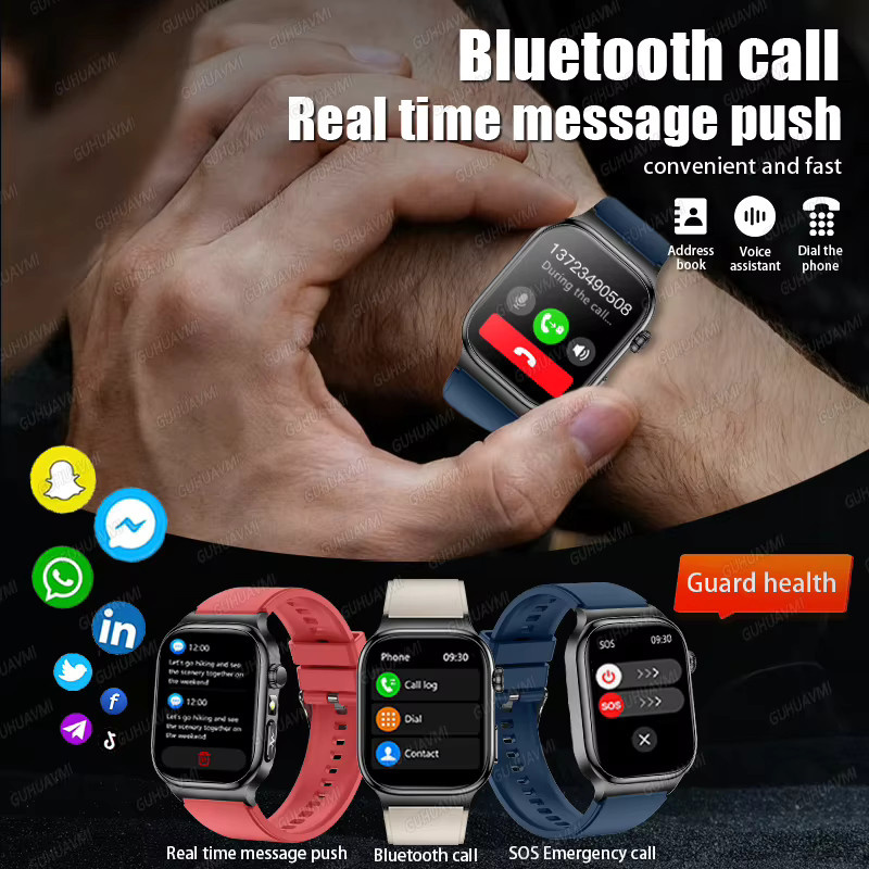 GUHUAVMI Smartwatch mit KI-Gesundheitsdiagnose, EKG, HRV, Blutdruck, Harnsäure und Blutfettmessung, Bluetooth-Anruf, Farbe: Rot - Bild 5