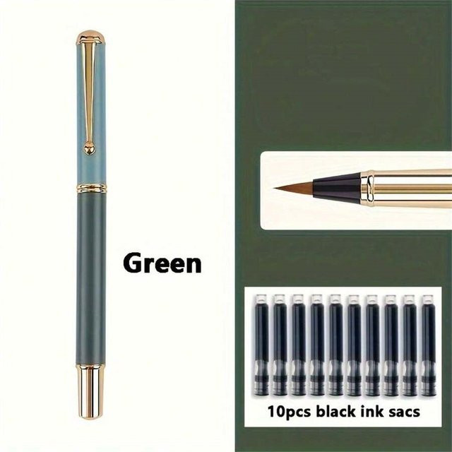 Kalligraphie-Set für Anfänger mit weichem Pinselstift, tragbarem Stiftgehäuse und 10 schwarzen Tintenpatronen in Schwarz und Grün - Bild 1