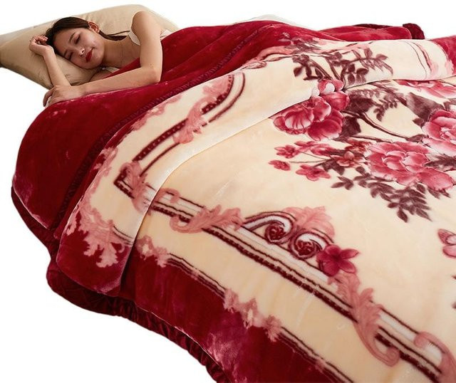 Laschelle Raschel-Doppeldecke Floral in Rot, B/B: 150 x 200 cm - Bild 1