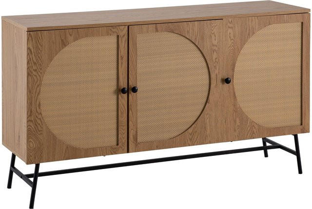Wohnling Sideboard in Eiche Optik mit Rattan und Metall, B/H/T: 140 x 80 x 39 cm - Bild 1