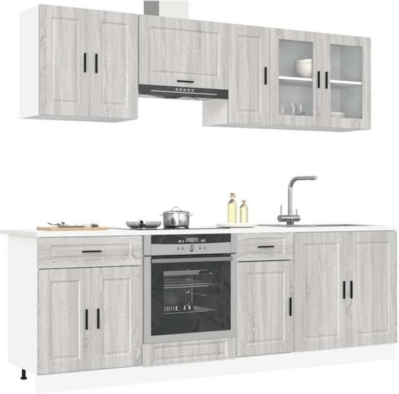 8-tlg. Küchenschrank-Set Kalmar Küchenzeile von Vidaxl in Grau Sonoma Holzwerkstoff mit Glas und Drehtüren im skandinavischen Design - Bild 1