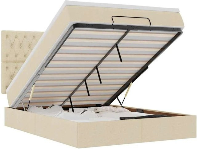 vidaXL Ottoman-Bett mit Matratze und Federkern in Creme, B/T/H: 140 x 190 x 118 cm - Bild 1