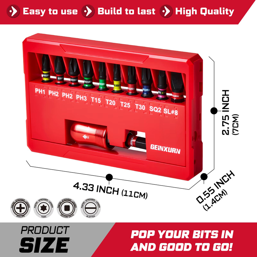 Geinxurn Schlagschrauber-Bits-Set mit magnetischen Power-Bits aus S2-Stahl und Schlag-Bithalter inklusive Aufbewahrungsbox - Bild 2
