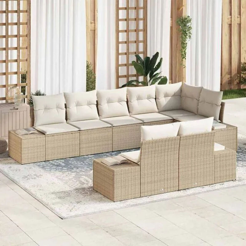 Vidaxl Garten-Sofa-Set aus Polyrattan und Stahl, 8-teiliges Loungemöbel in Beige, B/T/H: 319 x 154 x 85 cm - Bild 1