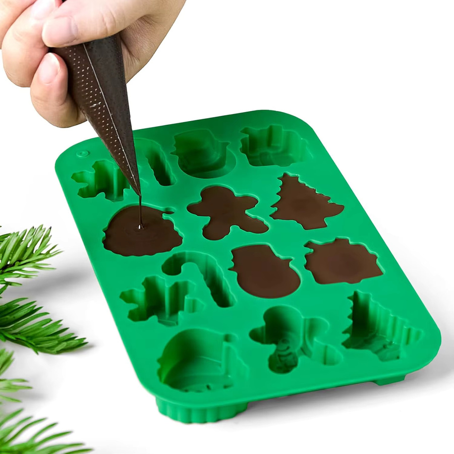 FSMHOME Silikon-Schokoladenformen für Weihnachten mit Motiven wie Weihnachtsmann, Schneemann und Lebkuchenmann in Grün für Gelee, Süßigkeiten und DIY-Backwerkzeug - Bild 2