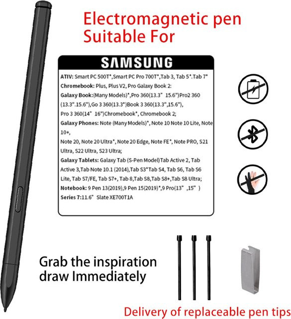 Elektromagnetischer Stift für Samsung Galaxy Tab Active3, Note 10, S8 Ultra, S8 Plus und S23 Ultra in Schwarz ohne Bluetooth - Bild 1