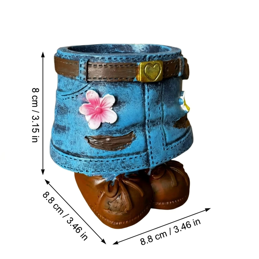 Kreativer Blumentopf in Jeansrock-Form in Blau, künstlerischer Sukkulententopf aus Kunststoff für dekorative Gartenornamente - Bild 3