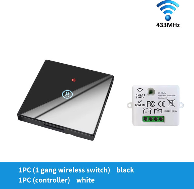 KADMOS Kabelloser RF Touch-Lichtschalter mit Glaspanel und 433MHz Fernbedienung für dein Zuhause oder Schlafzimmer - Bild 1