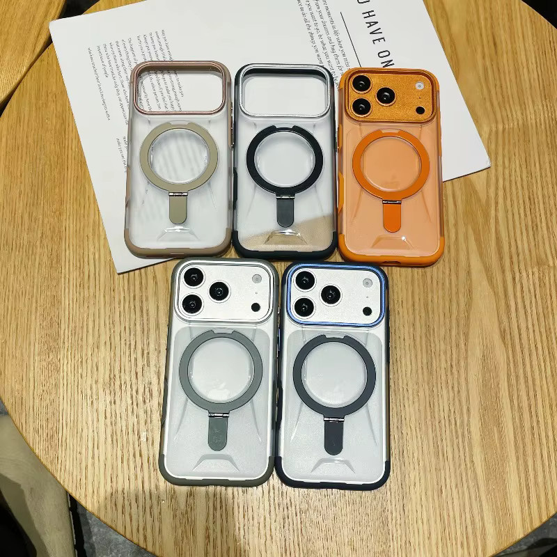 Apple MagSafe Magnetische Handyhülle mit transparentem Metallringhalter für iPhone 17, 16, 15 und 17 Pro Max in Orange - Bild 2