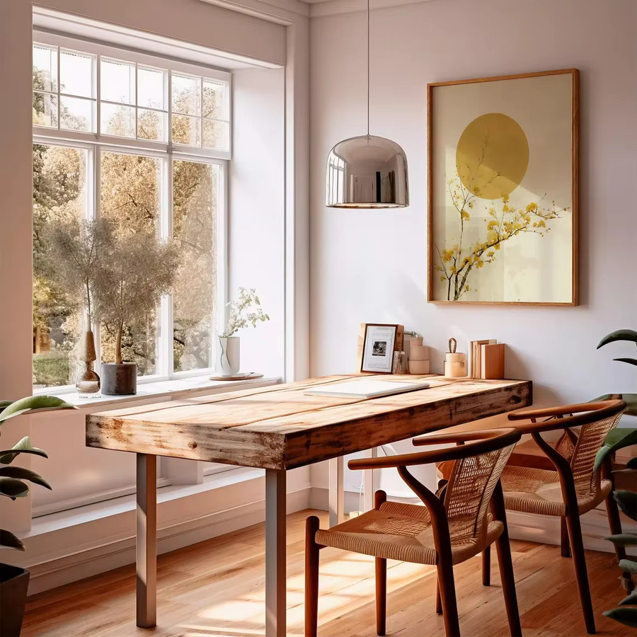 Minimalistisches japanisches Wandposter von SHENCHEN mit gelber Sonne und floralen Motiven, botanischer Zen-Grafikdruck auf Papier in Gelb - Bild 2