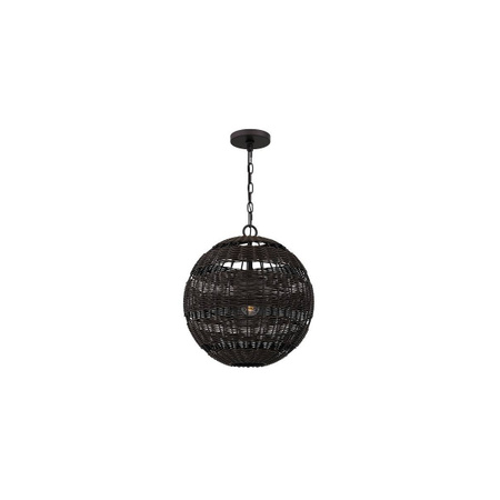 Quoizel Lindendale Pendelleuchte in Bronze und Schwarz aus Metall und Rattan im Boho-Stil