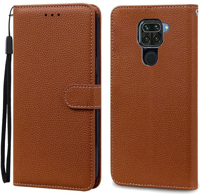 Xiaomi Redmi Note 9 Handyhülle als Leder-Brieftasche aus weichem TPU in Braun - Bild 1