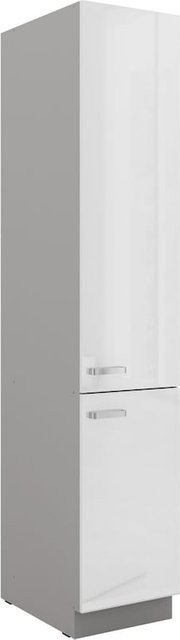 Küchen Hochschrank Bianca Weiß Hochglanz und Grau Küchenzeile Küchenblock - Bild 1