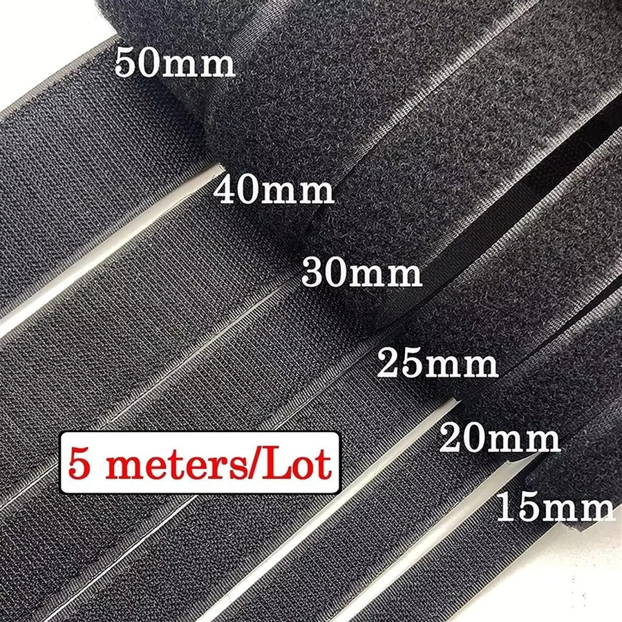 5 Meter Klettverschlussband zum Aufnähen, schwarzer Nylongewebestreifen für DIY-Projekte, Breite: 20 mm, 25 mm, 30 mm oder 50 mm - Bild 5