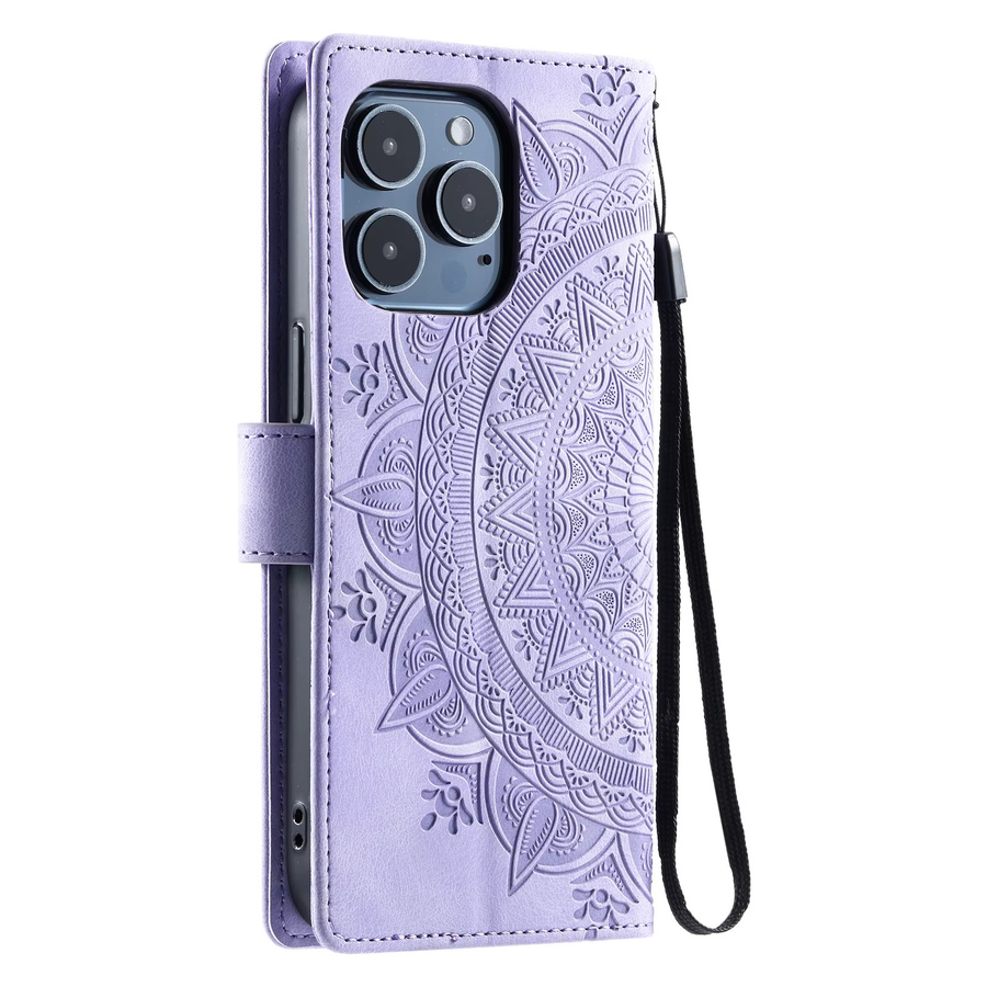 Geprägte Totem-Ledertasche als Flip Card Wallet Phone Cover für iPhone in Rot oder Lila - Bild 3