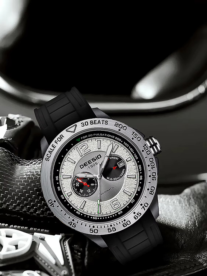 Deesio Armbanduhr Automatik, Saphirglas, Silber, Silikon, Herren - Bild 6