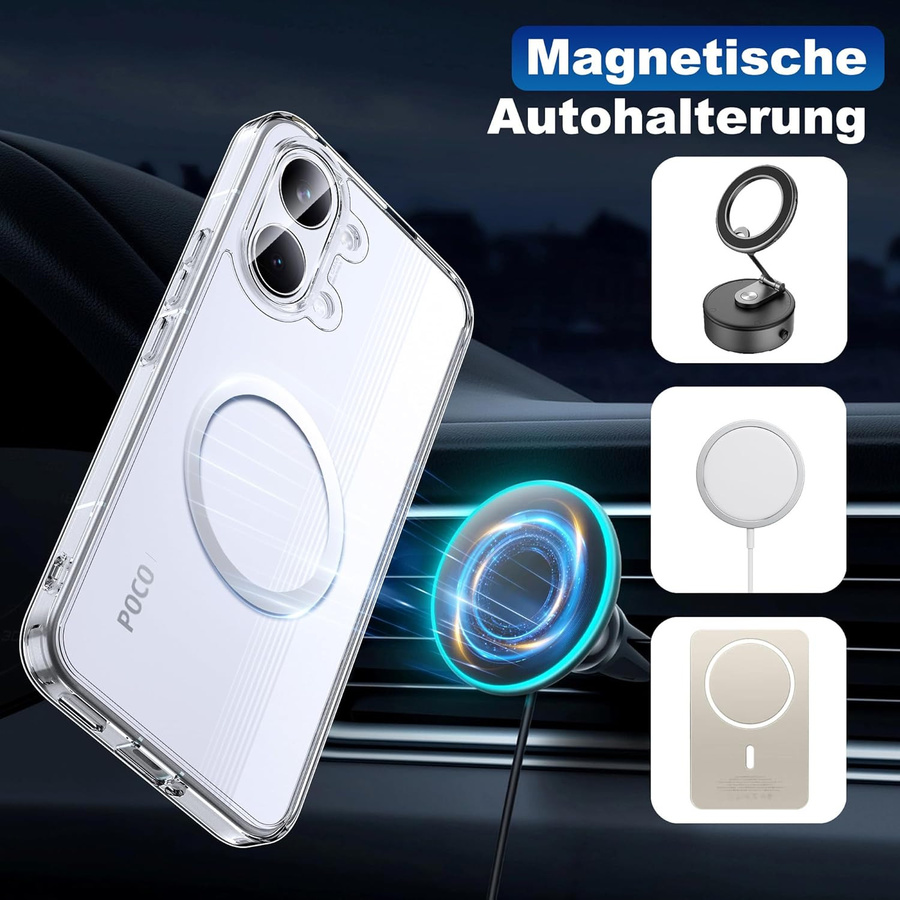 Stoßfeste magnetische Handyhülle für Xiaomi Poco X8 Pro Max mit kabelloser Ladefunktion und transparenter Rückseite - Bild 2
