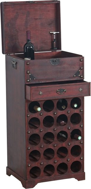 MCW Weinregal Rhone in Braun im Kolonialstil aus Holz mit Schublade für 20 Flaschen, H: 94,0 cm, B: 38,0 cm, T: 46,0 cm - Bild 1