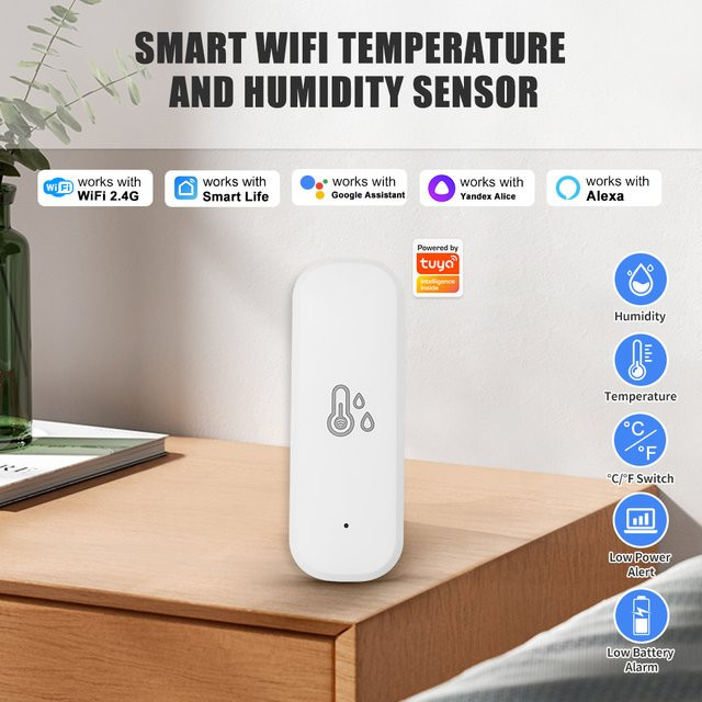 Tuya Smart Home WiFi Temperatur und Feuchtigkeit Sensor in Weiß mit App-Steuerung für Alexa und Google Home - Bild 1