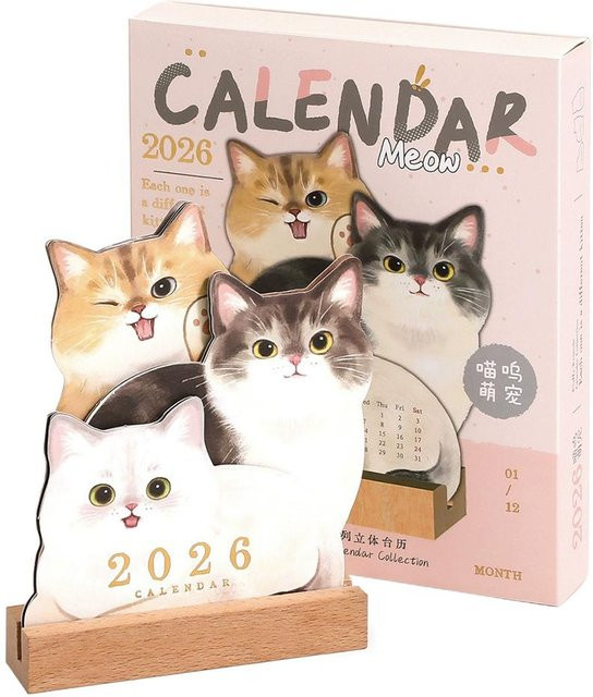 2026 Mini-Desktop-Tischkalender mit Katzen- und Hunde-Motiven, multifunktionaler Kalender mit Notizfunktion zum Beschreiben und Abwischen, Mehrfarbig - Bild 1