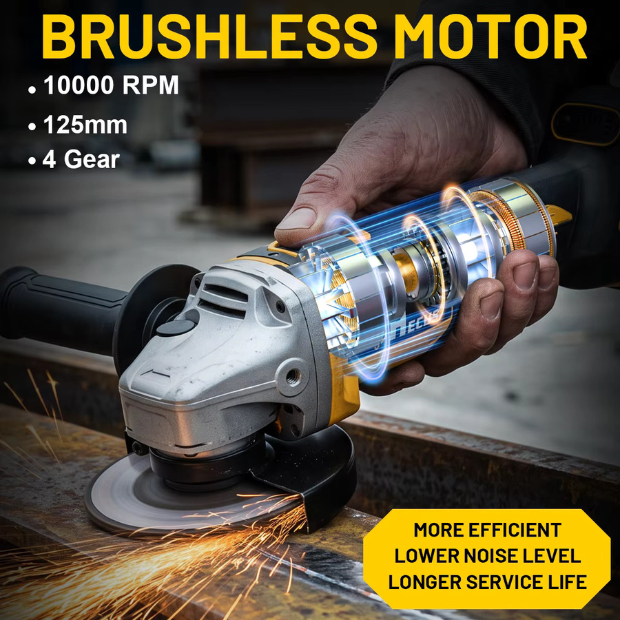 Hecus Bürstenloser elektrischer Winkelschleifer 125 mm mit 4 Geschwindigkeiten, kabellos für Makita 18 V Akku, M14 Anschluss zum Schneiden und Polieren - Bild 3