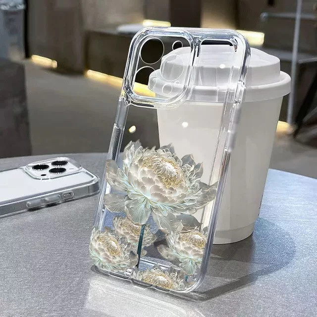 Transparente Handyhülle mit Lotusblumenmuster für iPhone 11 12 13 14 15 16 Pro Max Mini XS X XR 7 8 Plus SE 2022 Klare weiche Schutzhülle - Bild 1