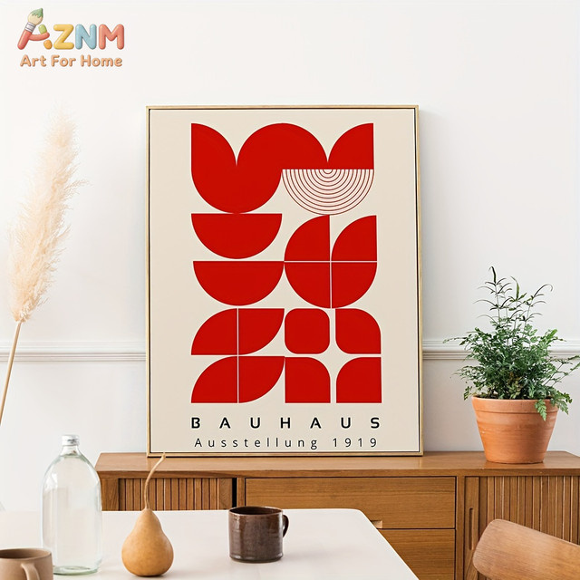 Kayou Bauhaus Leinwanddruck Roter Geometrischer Abstrakt Mid-Century Modern Wandkunst Ungerahmt - Bild 1