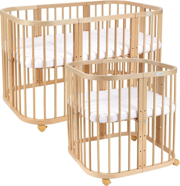 Waldin 7in1 Babybett Kinderbett aus Buchenholz mit Matratze, lackiertes mitwachsendes Kinderbett - Bild 1