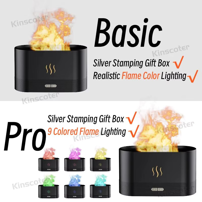 KINSCOTER Aroma Diffusor und Ultraschall Luftbefeuchter mit Flammen-Effekt und LED, Schwarz - Bild 5