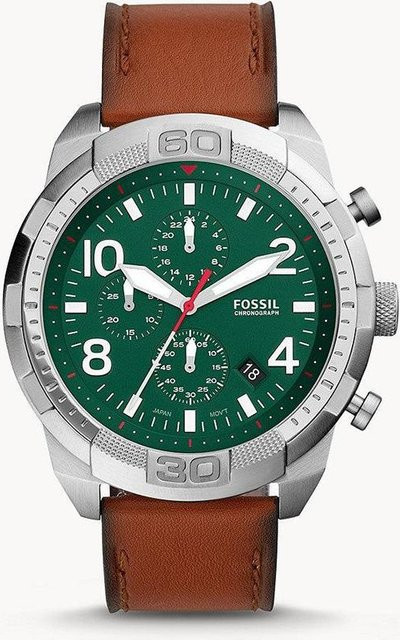 Fossil Chronograph, Grünes Zifferblatt, Lederarmband, Quarz, Herren - Bild 1