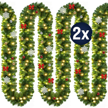 Casaria Weihnachtsgirlande 2er-Set in Grün, geschmückt mit Sternen und Schneeflocken, für In- und Outdoor, Länge: 5 m