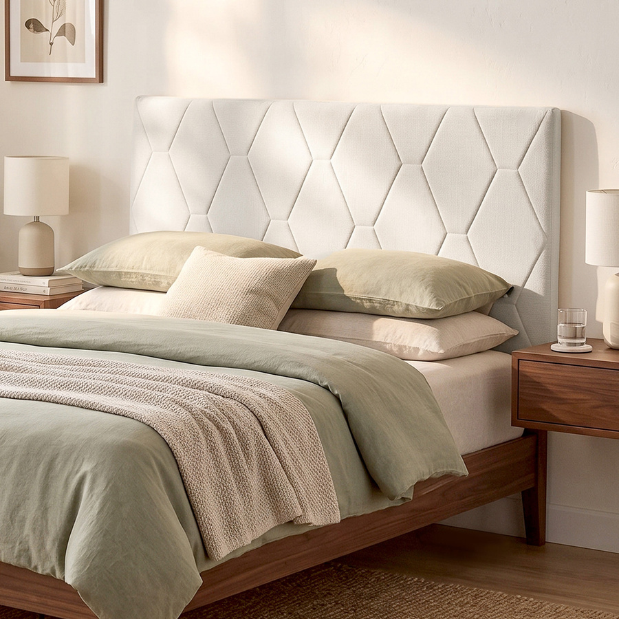 HOMCOM Kopfteil für Bett 160 cm in Weiß, gepolstertes Chenille-Kopfteil mit Rauten-Design und Höhenverstellung, modernes Bettgestell aus Metall für dein Schlafzimmer - Bild 2