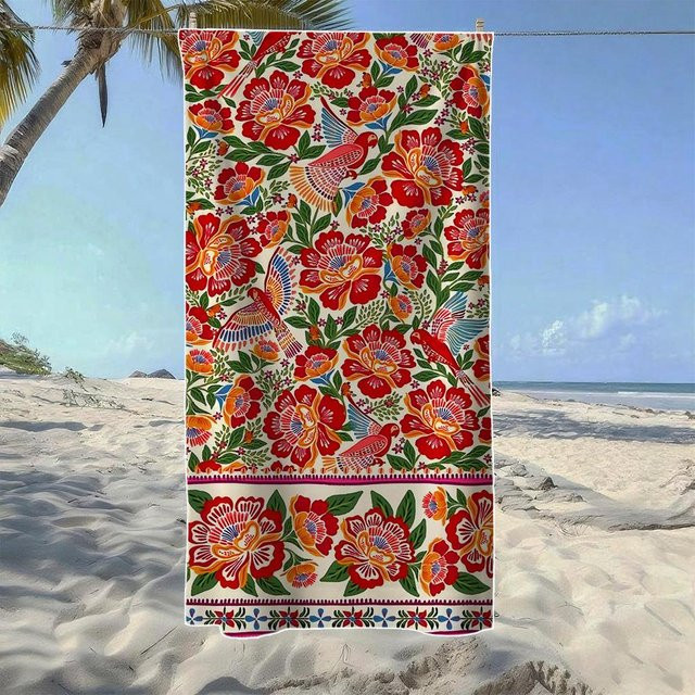 JMG Household Supplies Strandtuch mit Vintage Blumen und Rosa Mandala Muster, Mehrfarbig, B: 100 cm, L: 200 cm - Bild 1