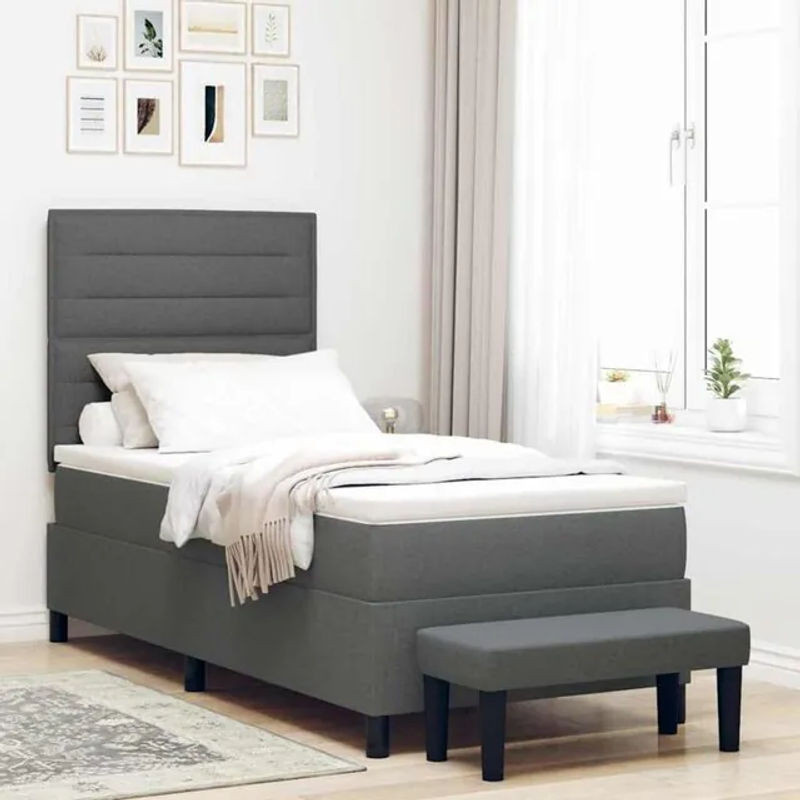 vidaXL Boxspringbett mit Matratze in Anthrazit und Grau aus Stoff, B/T/H: 100 x 200 x 128 cm - Bild 1