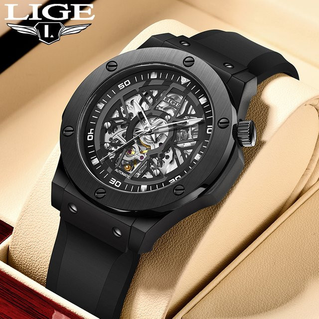 LIGE Armbanduhr Automatik, Silikon, Schwarz, Herren - Bild 1