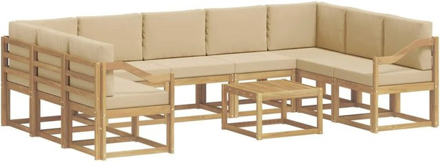 vidaXL Outdoor-Sofagarnitur 10-teilig aus Akazienholz mit Polstern in Weiß, Beige und Braun, B/T/H: 59 x 59 x 37 cm - Bild 1