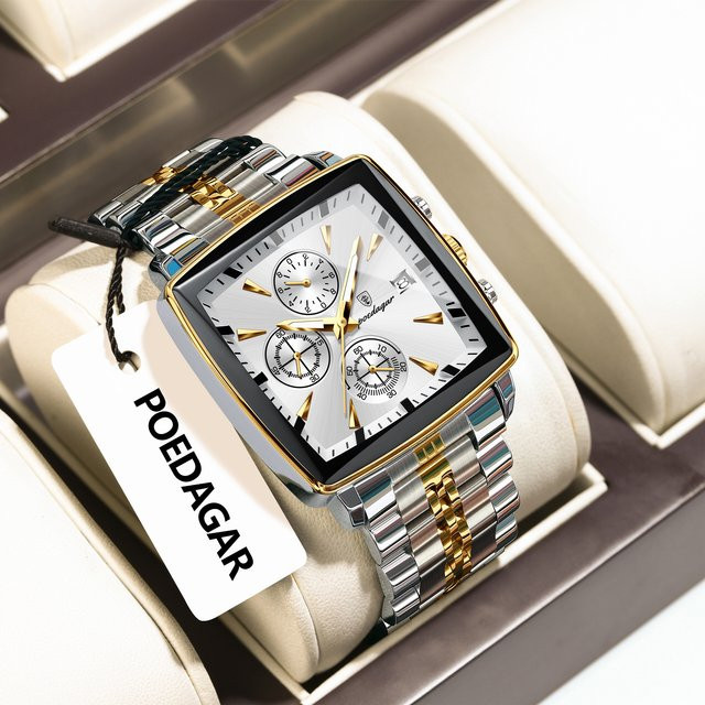 POEDAGAR Armbanduhr Chronograph, Quarz, Edelstahl, Silber, Herren - Bild 1