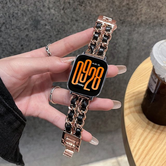 Uhrenarmband Leder, Edelstahl, Roségold, Xiaomi Redmi Uhr 5 Aktive, 22mm - Bild 1